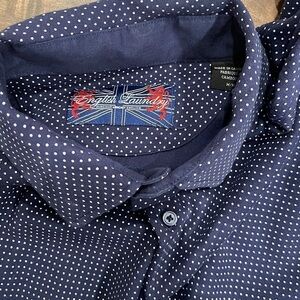 English Laundry M cotton long  sleeve button down in navy with polka dots